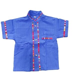 Mexican Guayabera collard shirt size 2 Cotton Blend Blue For Infants